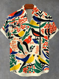 Men's Retro Boho Colorful Bird Abstract Art Print Linen Blend Shirt
