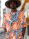 Men's Coral Colorblock Plants Art Print Casual T-Shirt