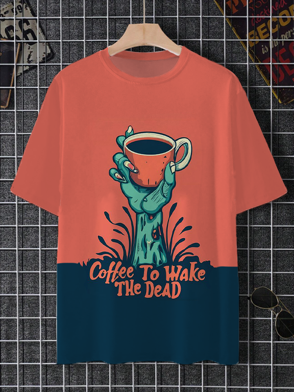 Men's Coffee To Wake The Dead Color Block Art Print T-Shirt