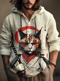 Men's Cat Samurai Japanese Art Painting Print Hooded Shirt