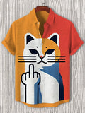 Men's Funny Cat Color Block Abstract Art Print Casual Shirt