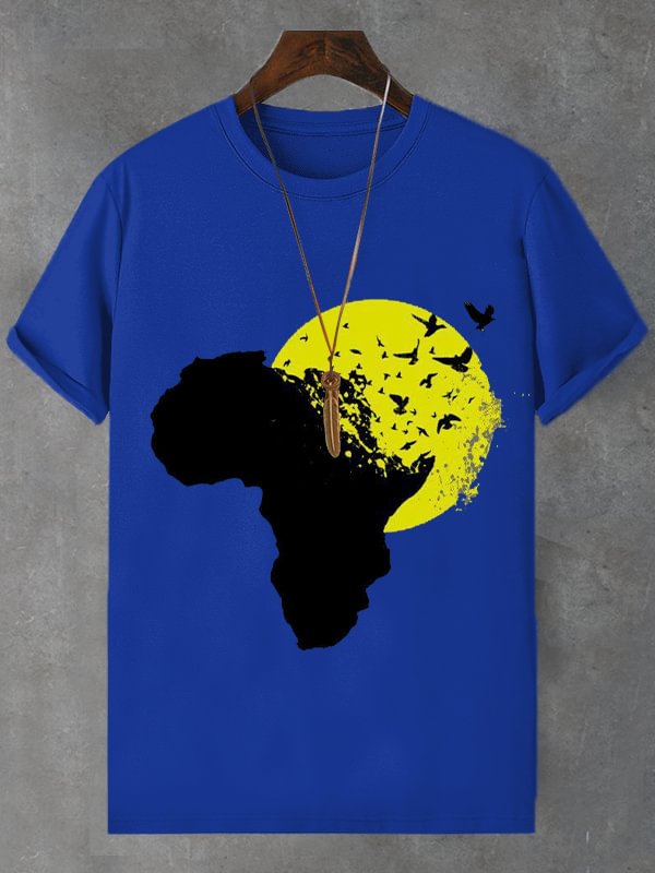 Men's Birds African Map Illustration Print Cotton Casual T-Shirt