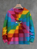 Men's Color Block Eye Graphic Print Knit Sweatshirt