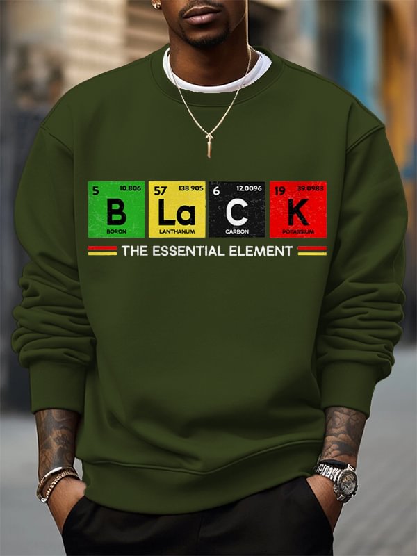Men's Black The Essential Element Print Cotton Casual Sweatshirt
