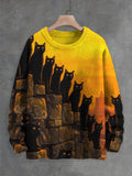 Men's A Group Of Black Cats In The Sunset Print Knit Sweatshirt