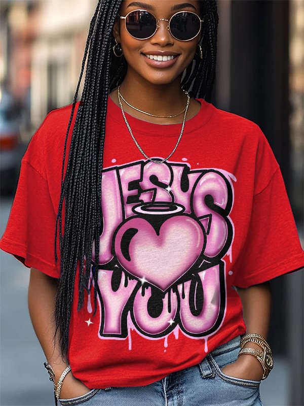 Women's Jesus Love You Print Cotton Casual T-Shirt