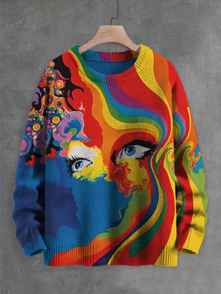 Men's Psychedelic Hippie Eyes Art Print Knit Sweatshirt