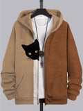 Men's Fun Hide And Seek Black Cat Print Hooded Zip Up Jacket