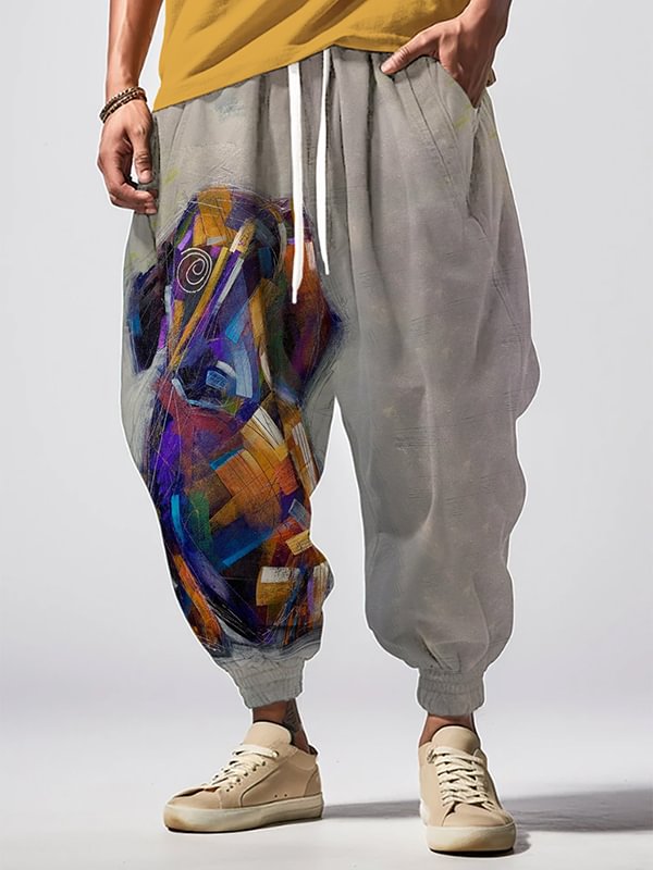 Men's Colorful Abstract Collage Animals Art Print Loose Drawstring Waist Sweatpants
