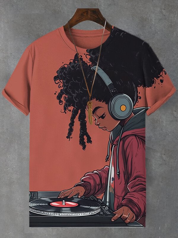 Men's Afro Music Lover Print Casual T-Shirt