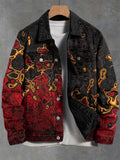 Men's Flame Splash Art Print Denim-Like Long Sleeve Shirt