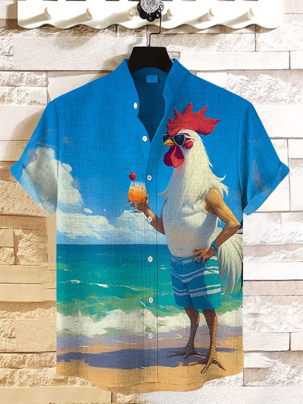 Men's Seaside Beach Vacation Cock Art Print Casual Shirt