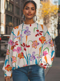 Women's Colorful Flowers Print Casual Sweatshirt