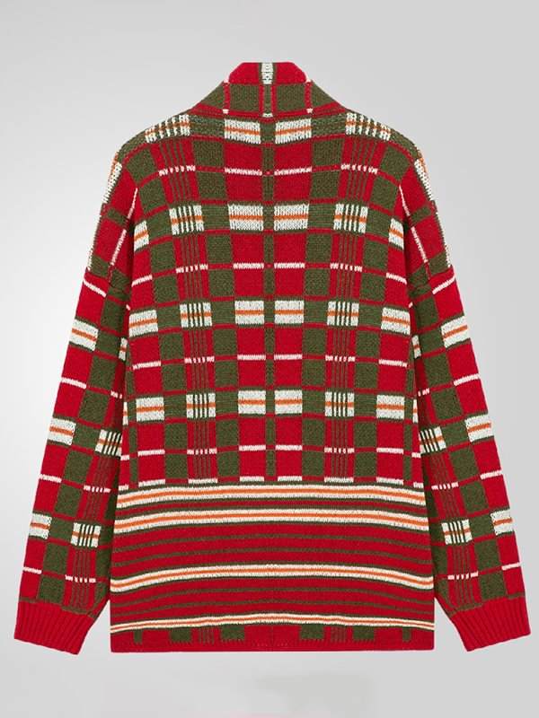 Men's Plaid Print Open Front Mid-Length Knit Cardigan