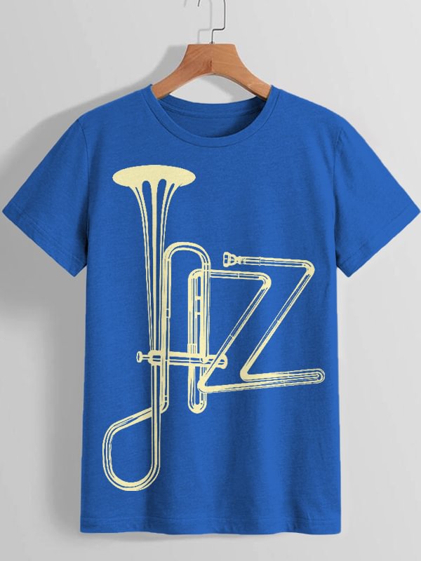 Women's Jazz Orchestral Instrument Abstract Art Print Cotton Casual T-Shirt