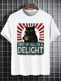 Men's First Of All I'm A Delight Angry Cat Coffee Funny Graphic Print Cotton Casual T-Shirt