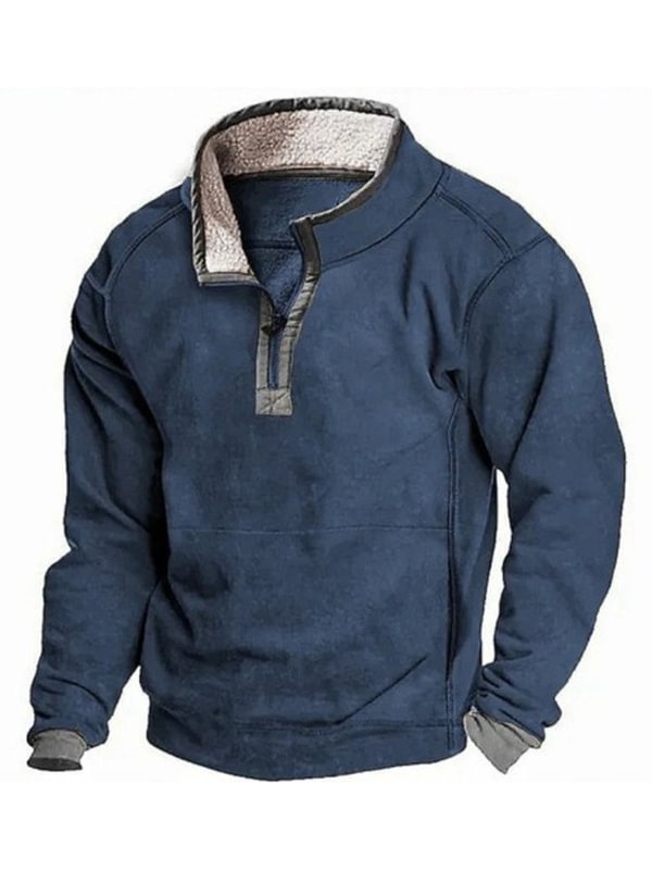 Men's Vintage Plain Pocket Half Zip Collar Pullover Sweatshirt