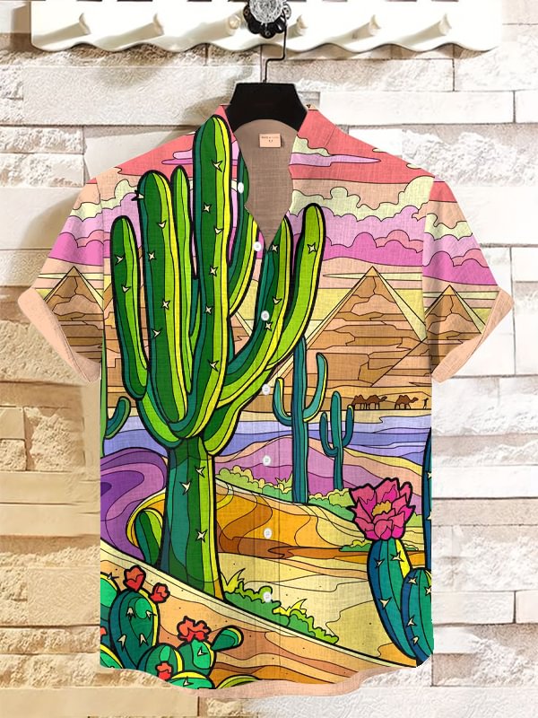 Men's Desert Plants Animals Art Print Short Sleeve Shirt