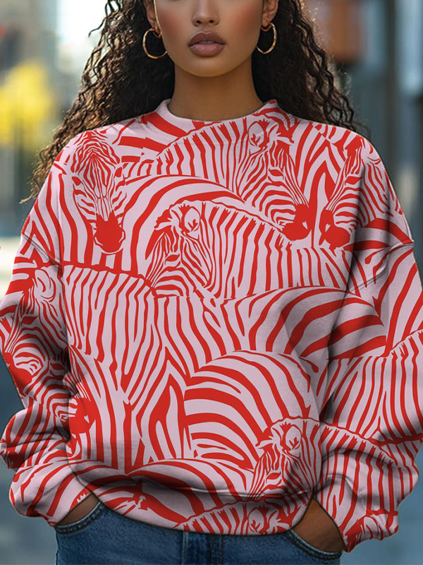 Women's Zebra All Over Print Casual Sweatshirt