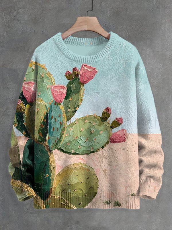 Men's Western Desert Cactus Art Print Knit Sweatshirt