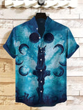 Men's Mysterious Cat Moon Phase Print Short Sleeve Shirt