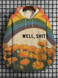 Men's Well Shit Retro Fun Rainbow Floral Art Print Casual Hoodie