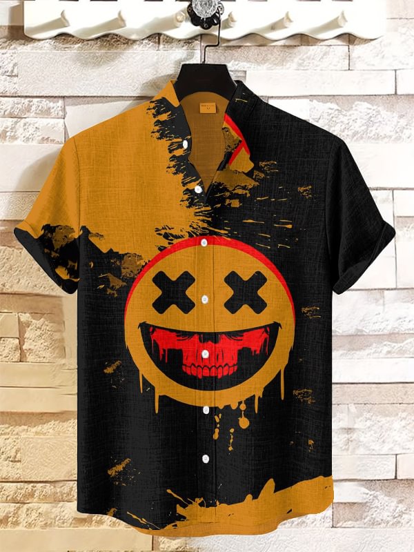 Men's Halloween Scary Skull Smiley Face Art Print Shirt