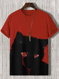 Men's Bloody Black Cat Art Print Casual T-Shirt