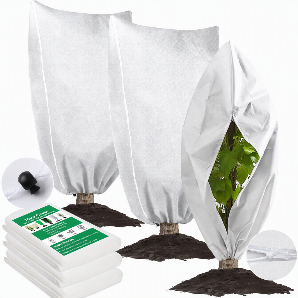 Non Woven Plant Frost Protection Cover Bag Winter Cold Protection with Drawstring and Zipper for Shrubs and Trees