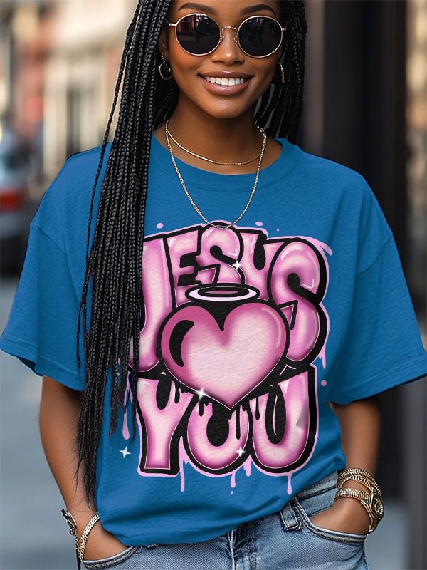 Women's Jesus Love You Print Cotton Casual T-Shirt