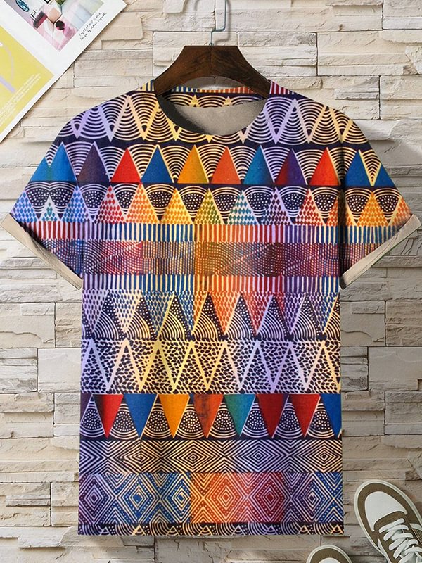 Men's African Gradient Geometric Primitive Totem Art Print Casual T-Shirt