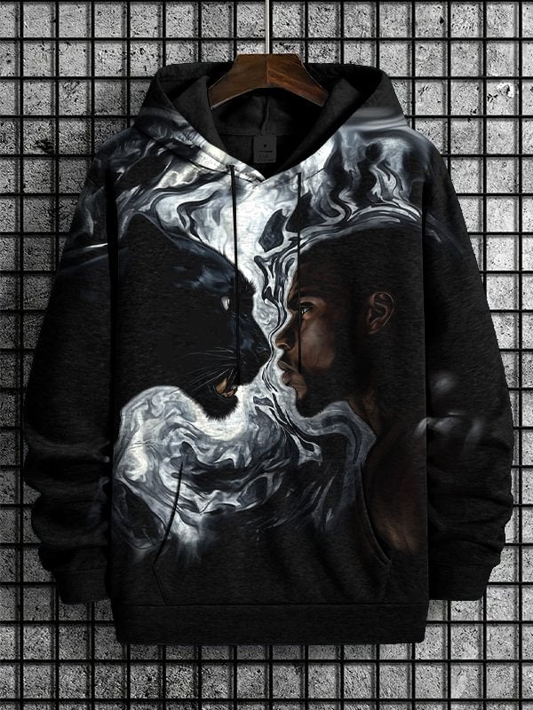 Men's Man and Black Panther Art Print Hooded Sweatshirt