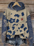 Women'S Leisure Japanese Sakura Art Painting Print Long Sleeve Hooded Sweater