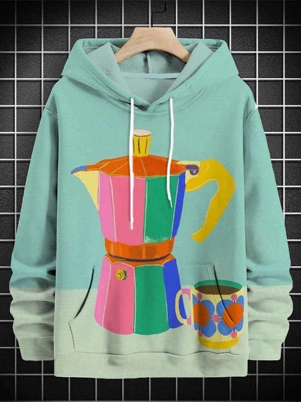 Men's Colorful Coffee Maker Graphic Print Casual Hoodie