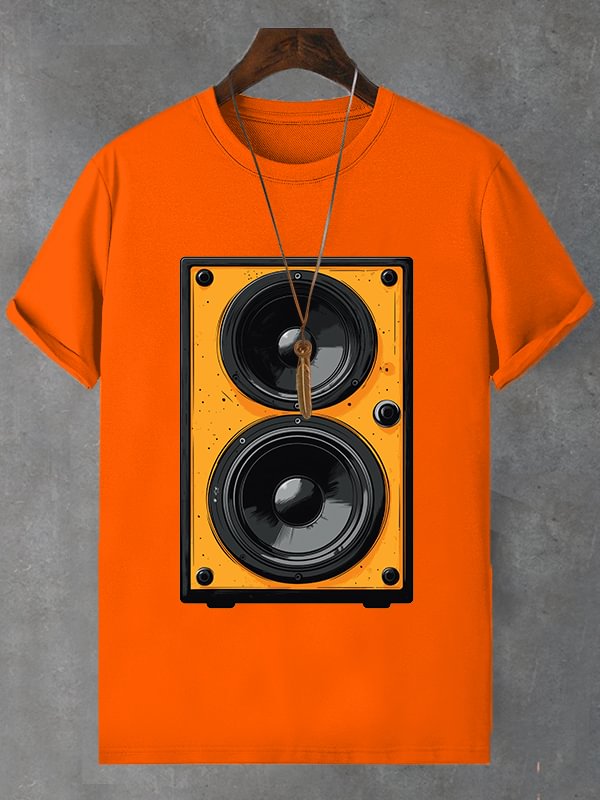 Men's Retro Stereo Nostalgic Music Art Print Cotton Casual T-Shirt
