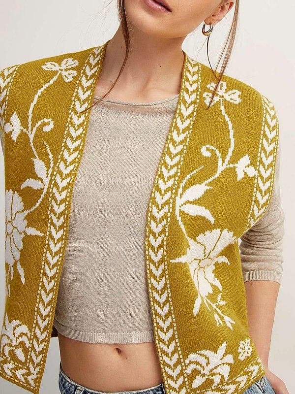 Women's Vintage Floral Pattern Knitted Vest
