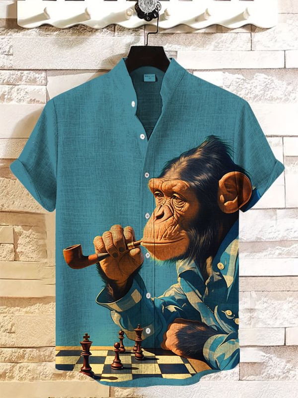 Men's Chimpanzee Plays Chess Art Print Casual Shirt