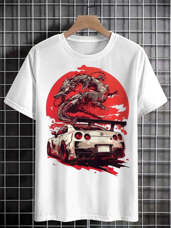 Men's Cool Dragon Car Illustration Print Cotton Casual T-Shirt