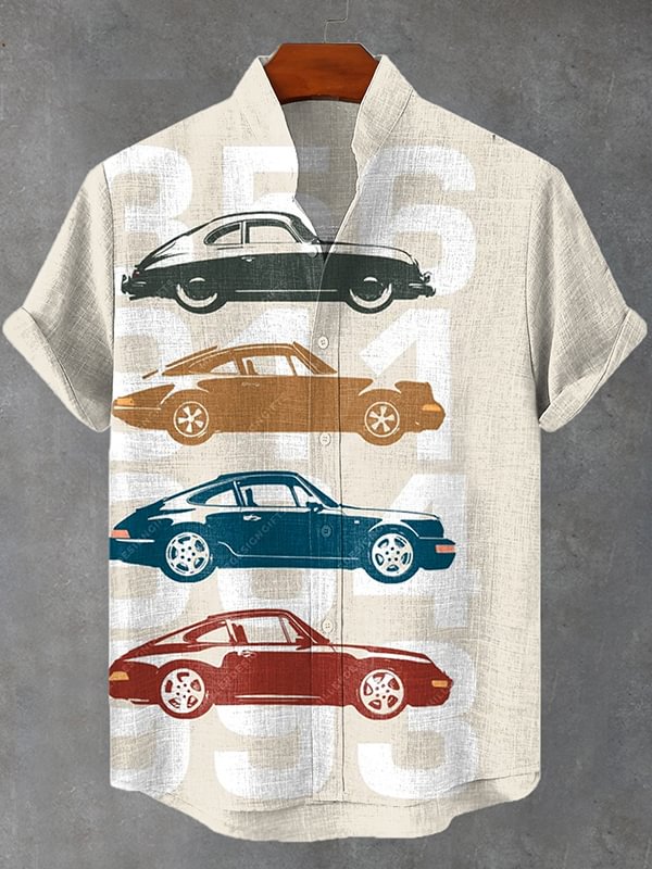 Men's Retro Car Color Contrast Nostalgia Graphic Print Shirt