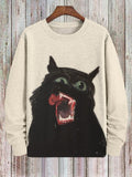 Men's Black Cat's Evil Mouth Dark Art Print Casual Sweatshirt