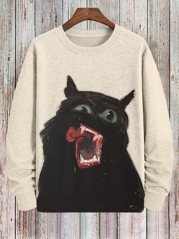 Men's Black Cat's Evil Mouth Dark Art Print Casual Sweatshirt