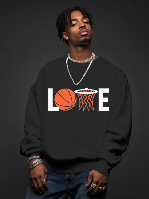 Men's Love Basketball And Basketball Hoop Art Print Casual Sweatshirt