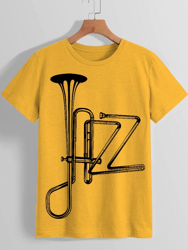 Women's Jazz Orchestral Instrument Abstract Art Print Cotton Casual T-Shirt