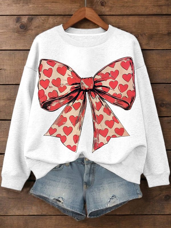 Women's Valentine's Day Love Butterfly Print Cotton Long Sleeve T-Shirt Thin Sweatshirt