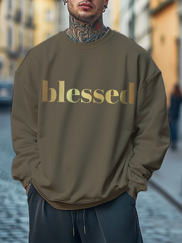 Men's Blessed Print Cotton Casual Sweatshirt