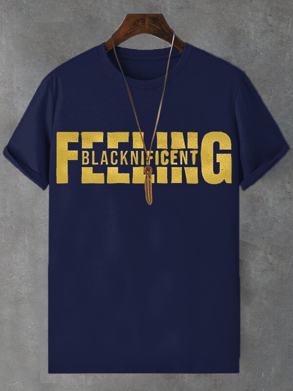 Men's Blacknificent Feeling Print Cotton Casual T-Shirt