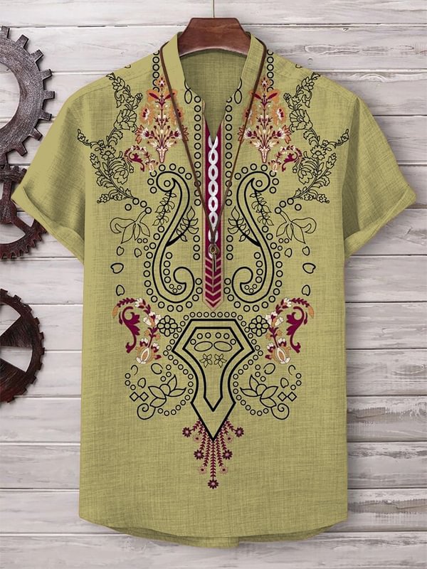Men's Flower Vine Ethnic Pattern Art Print V Neck T-Shirt