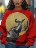 Women's The Elephant Under The Moon Print Casual Sweatshirt