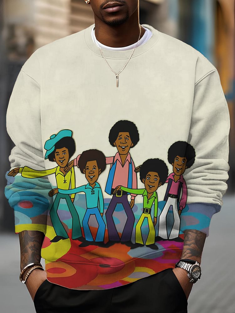 Men's Black Men Dancing Print Casual Sweatshirt