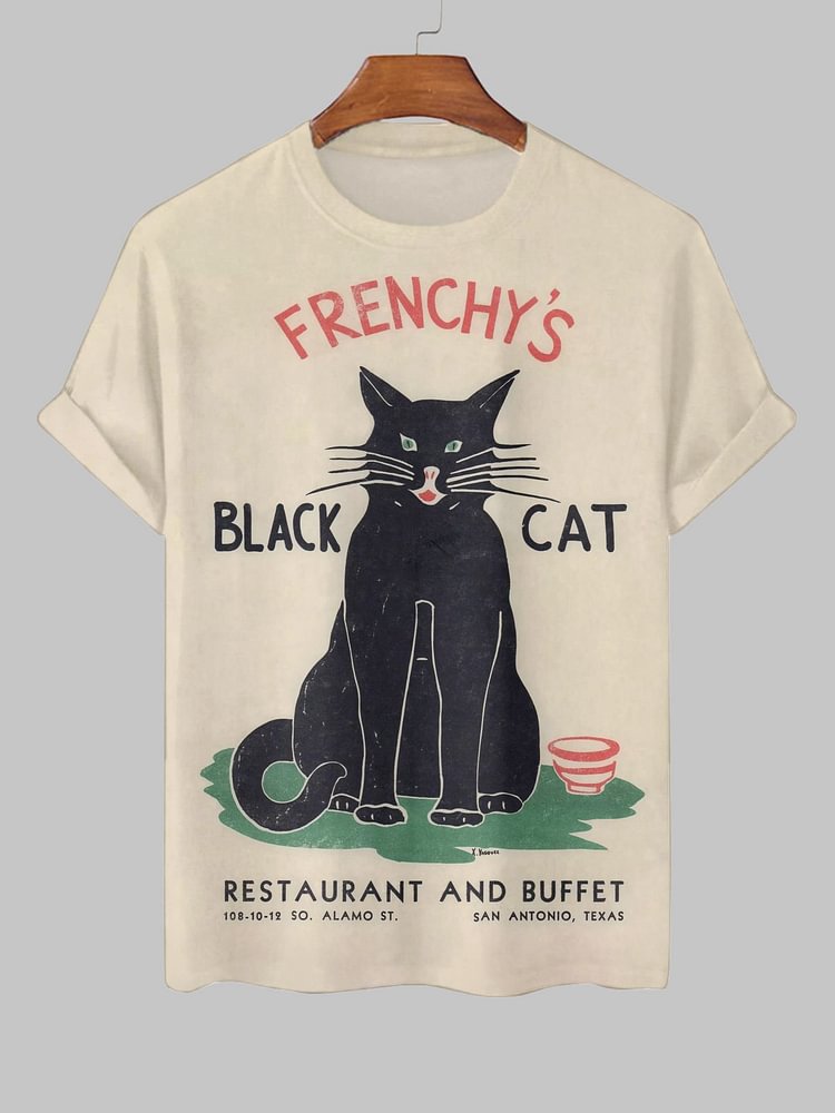 Men's Frenchy's Black Cat Art Print T-Shirt